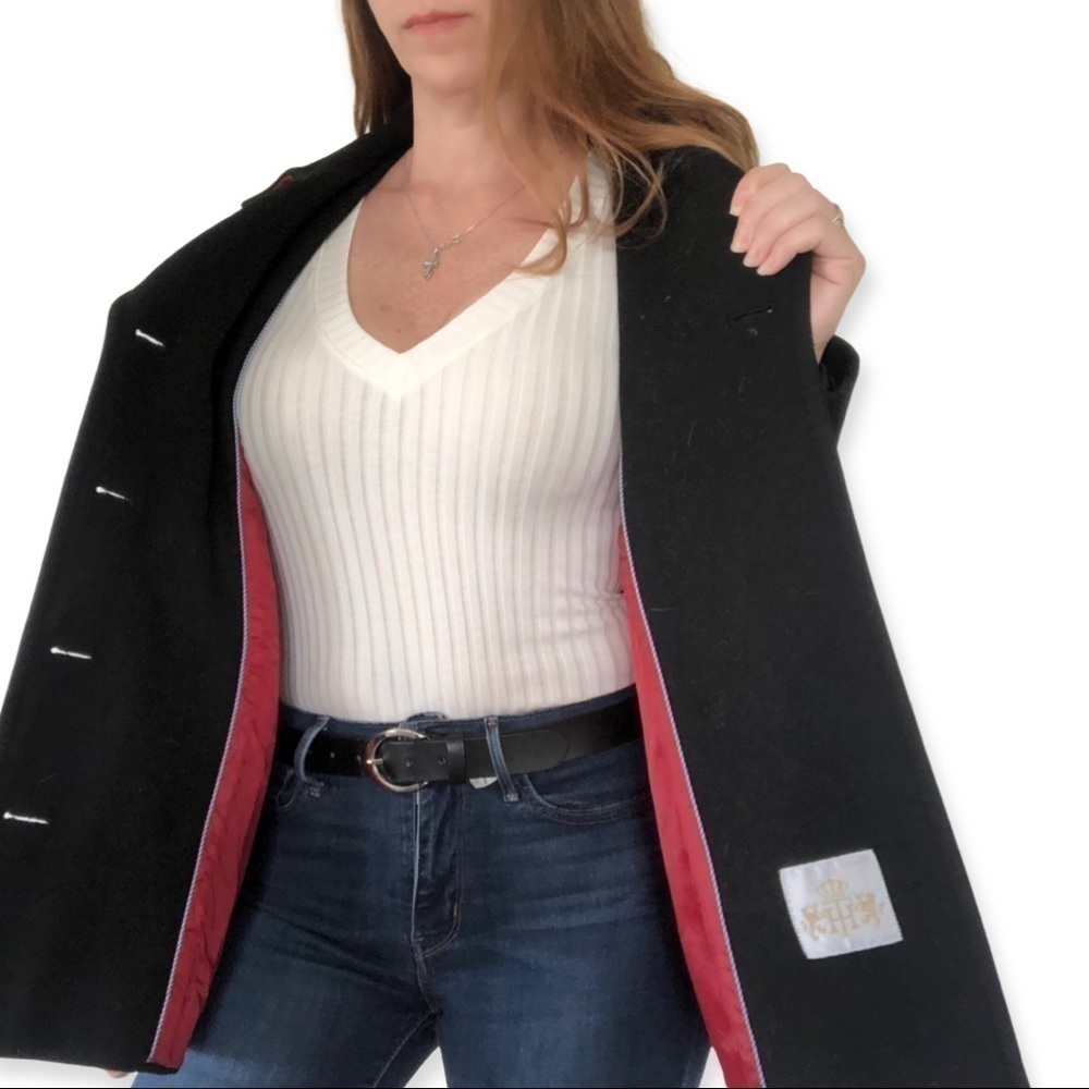 Tommy Hilfiger black wool blend Peacot coat jacket 3/4 - Picture 5 of 11